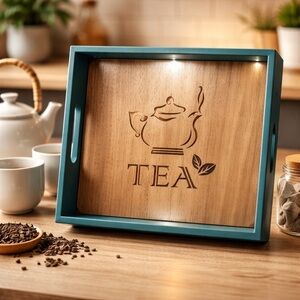 Wooden Blue Tea Serving Tray or Home Decor